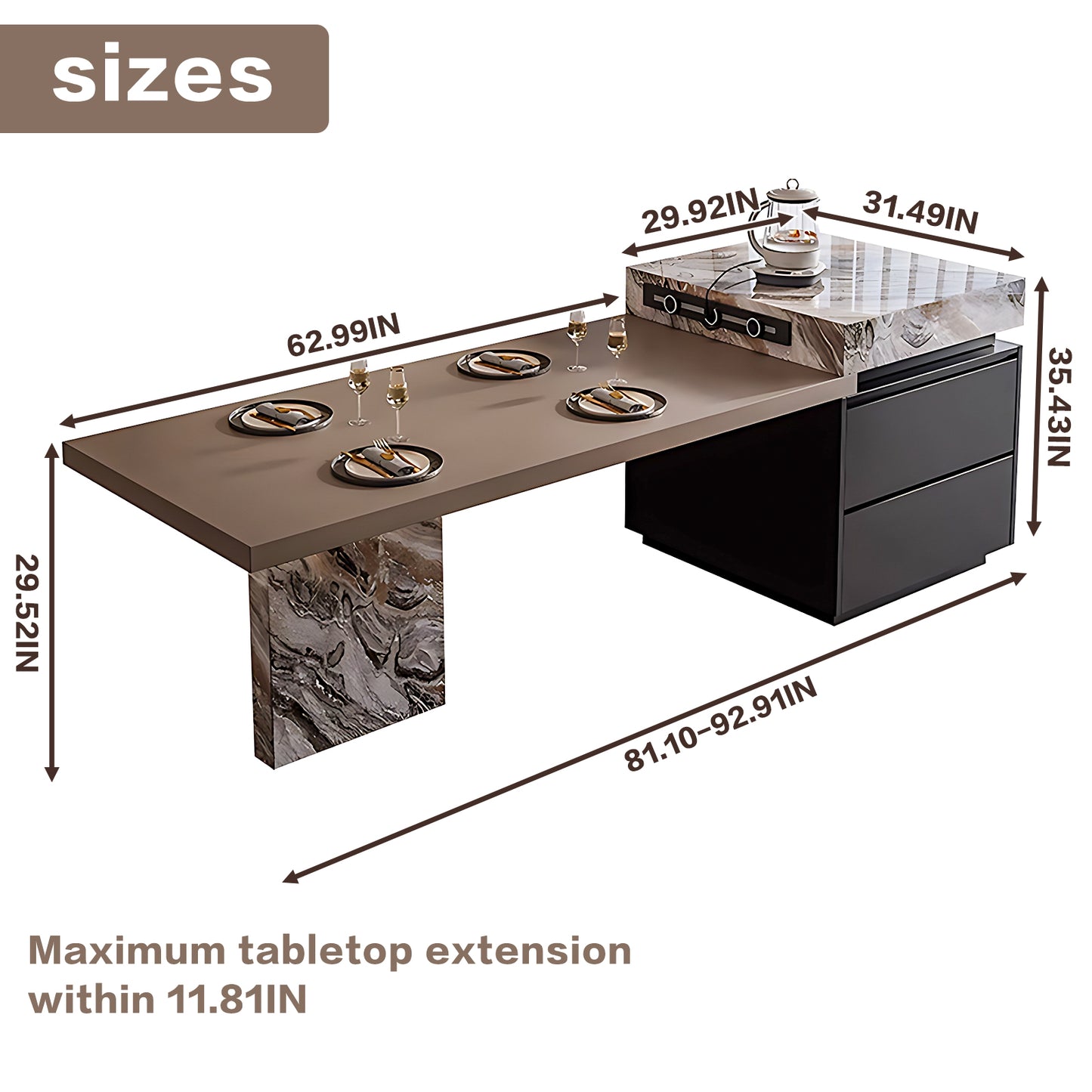 Aihm-Lon Large Kitchen Island with Extendable Dinning Table 85.03"-100.78"
