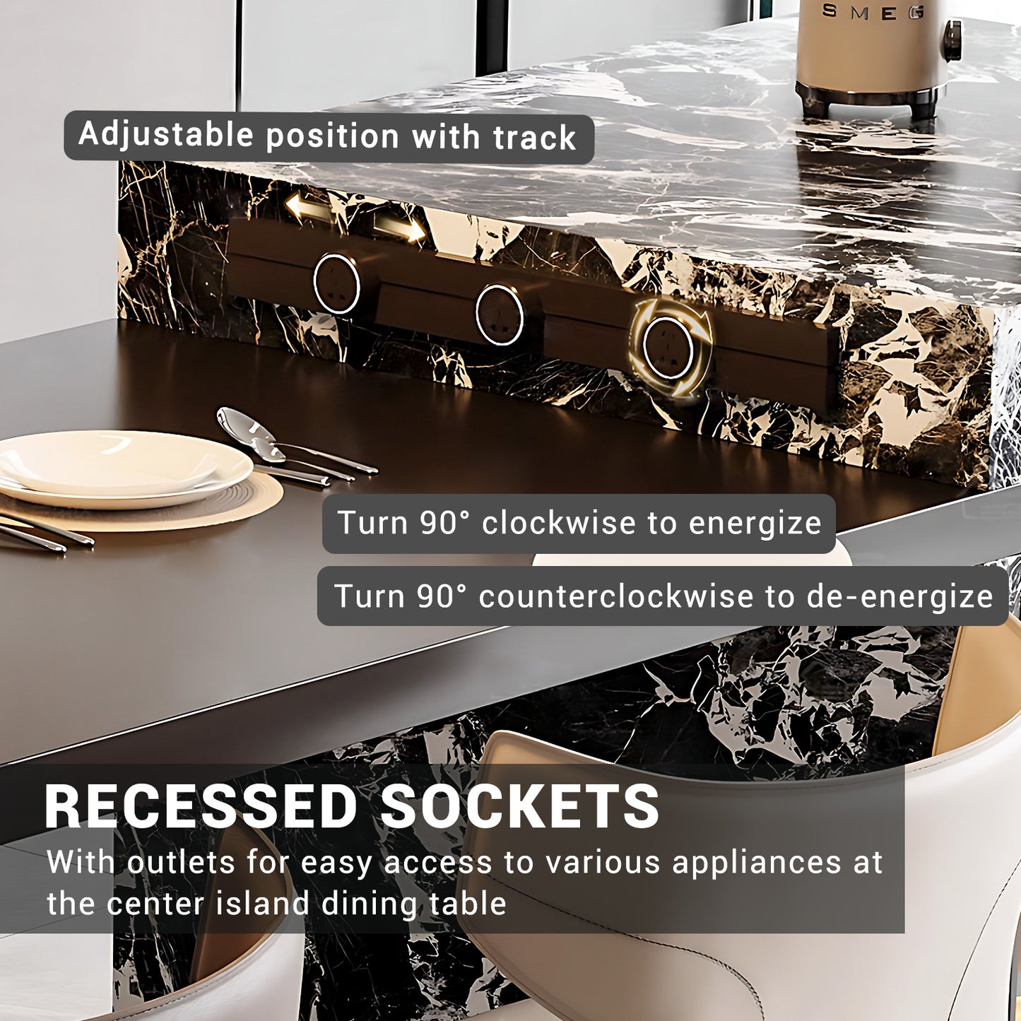 Aihm-Lon Black and White Kitchen Island with Extendable Table 93.7"-109.44"