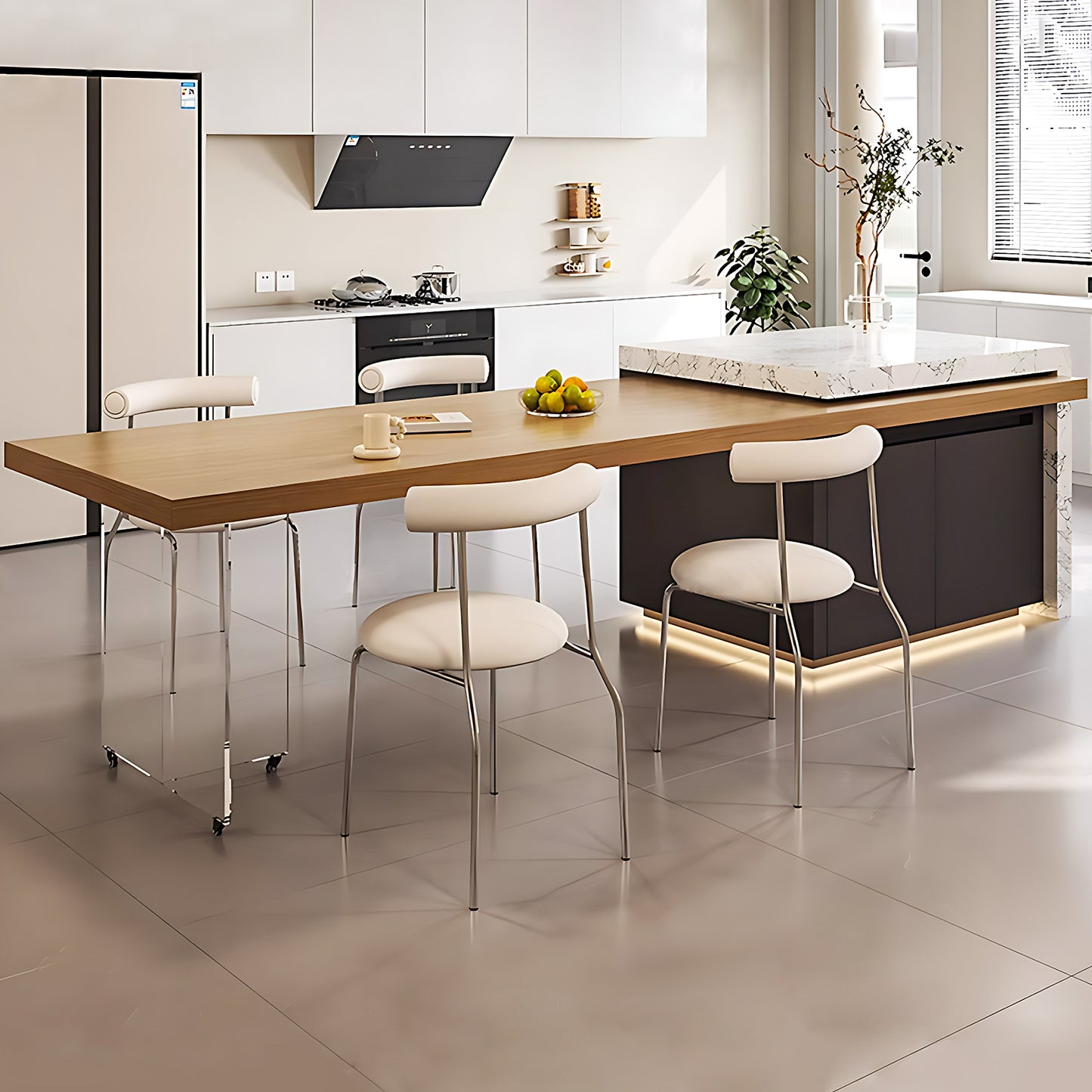 Aihm-Lon Kitchen Island with Extendable Dinning Table with Wheels 85.82"-101.57"