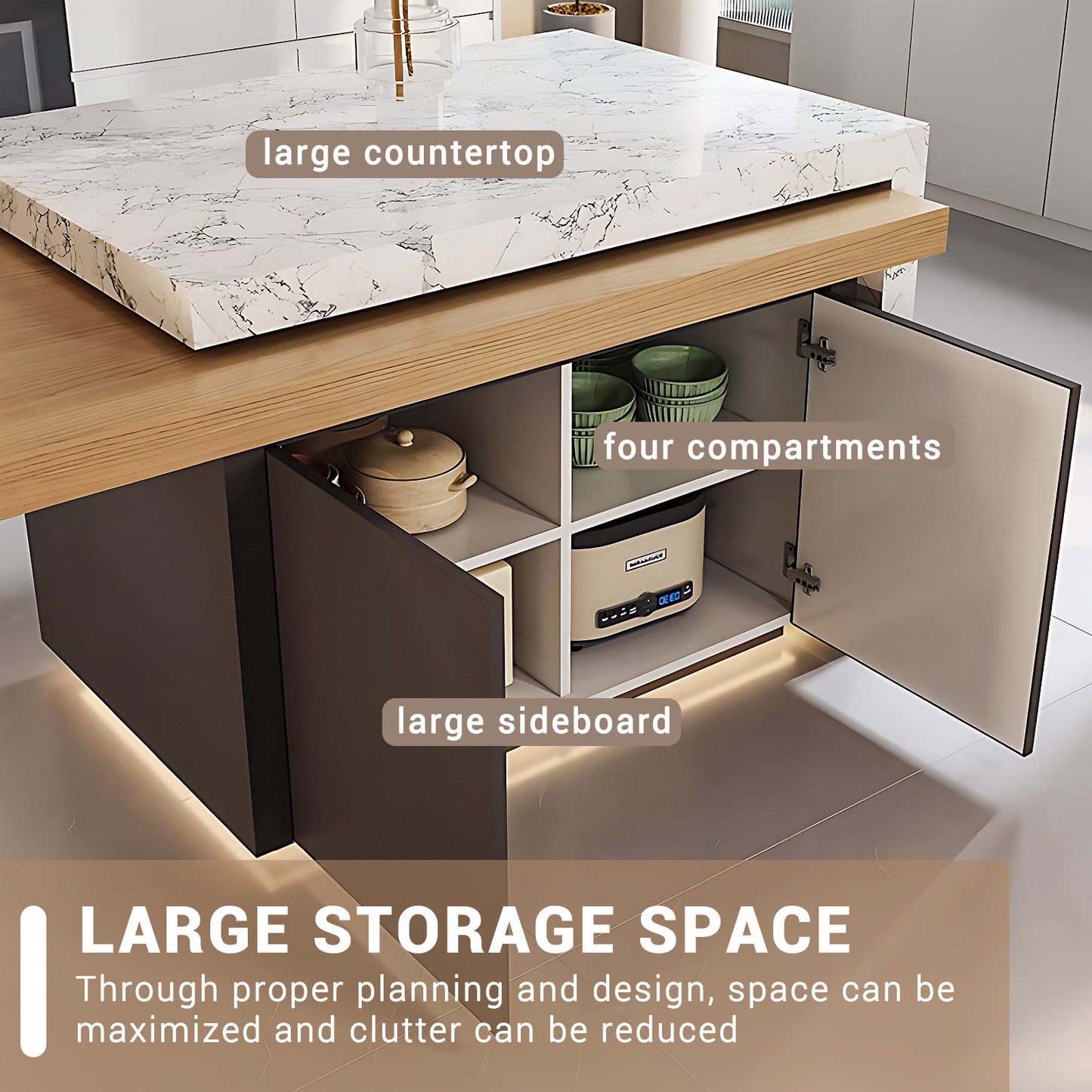 Aihm-Lon Kitchen Island with Extendable Dinning Table with Wheels 85.82"-101.57"