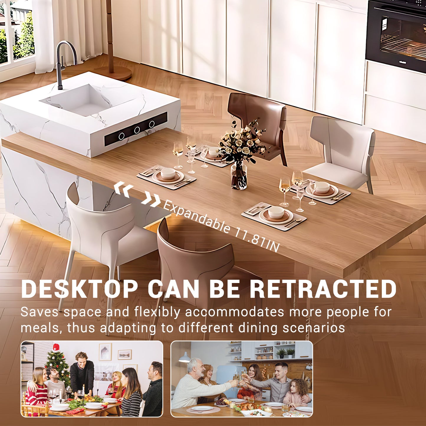 Aihm-Lon Kitchen Island with Sink and Extendable Table 92.12"-99.99"