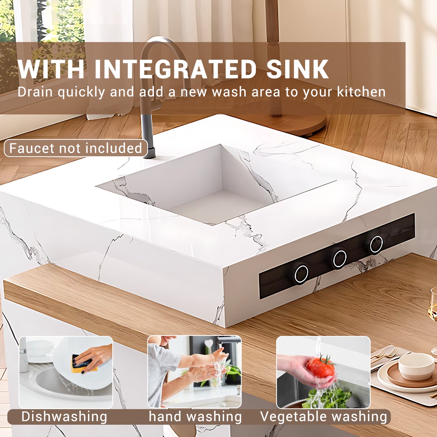 Aihm-Lon Kitchen Island with Sink and Extendable Table 92.12"-99.99"