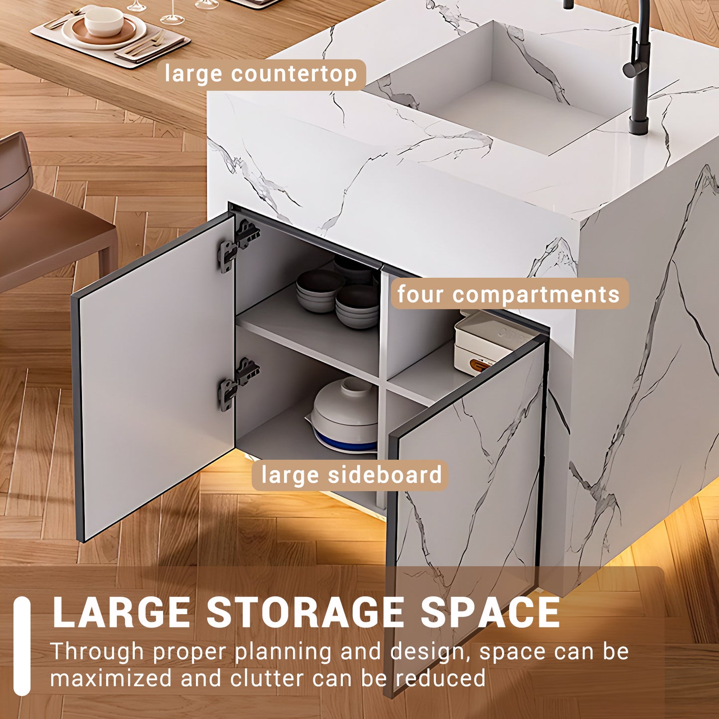 Aihm-Lon Kitchen Island with Sink and Extendable Table 92.12"-99.99"