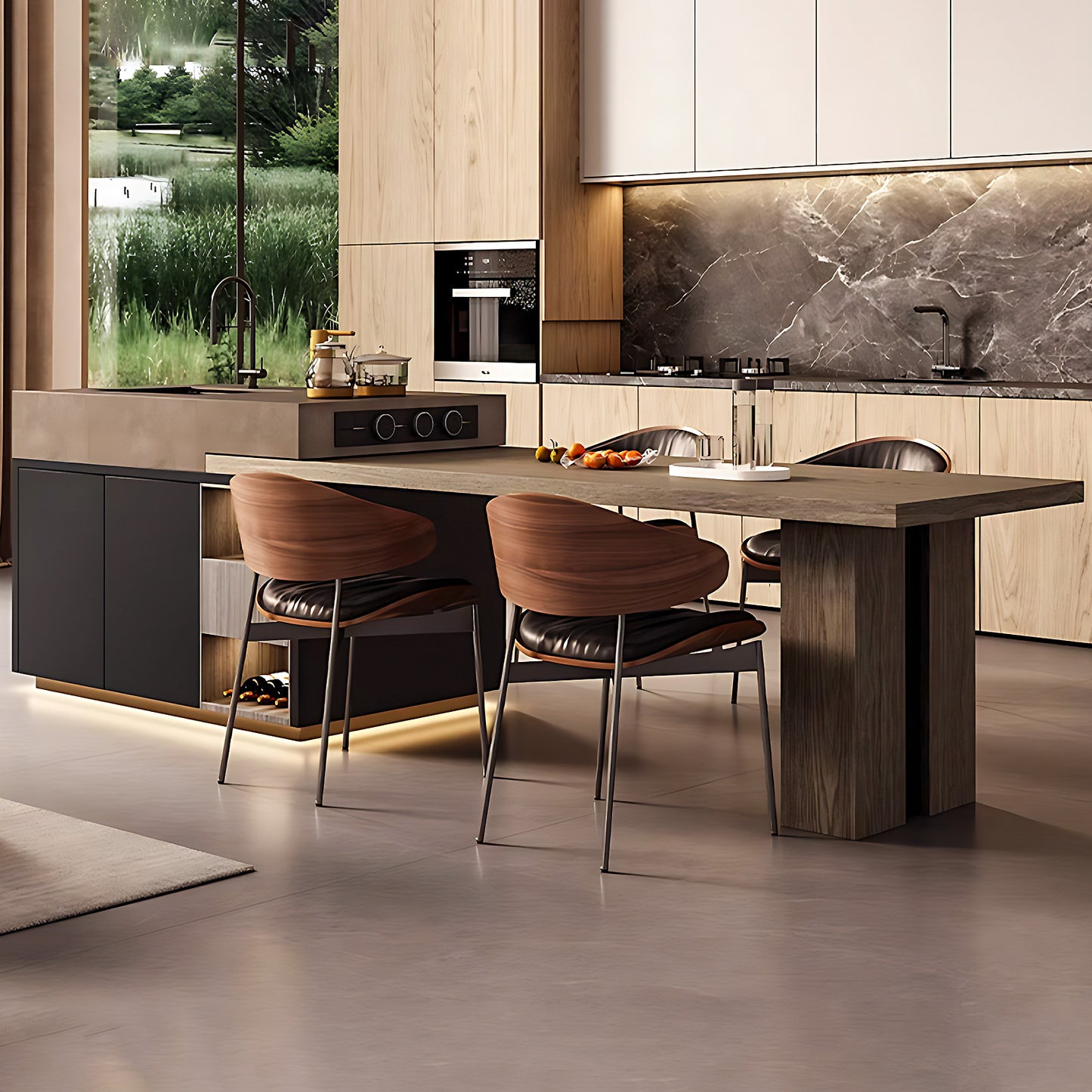 Aihm-Lon Brown Kitchen Island with Extendable Table 85.82"-109.44"