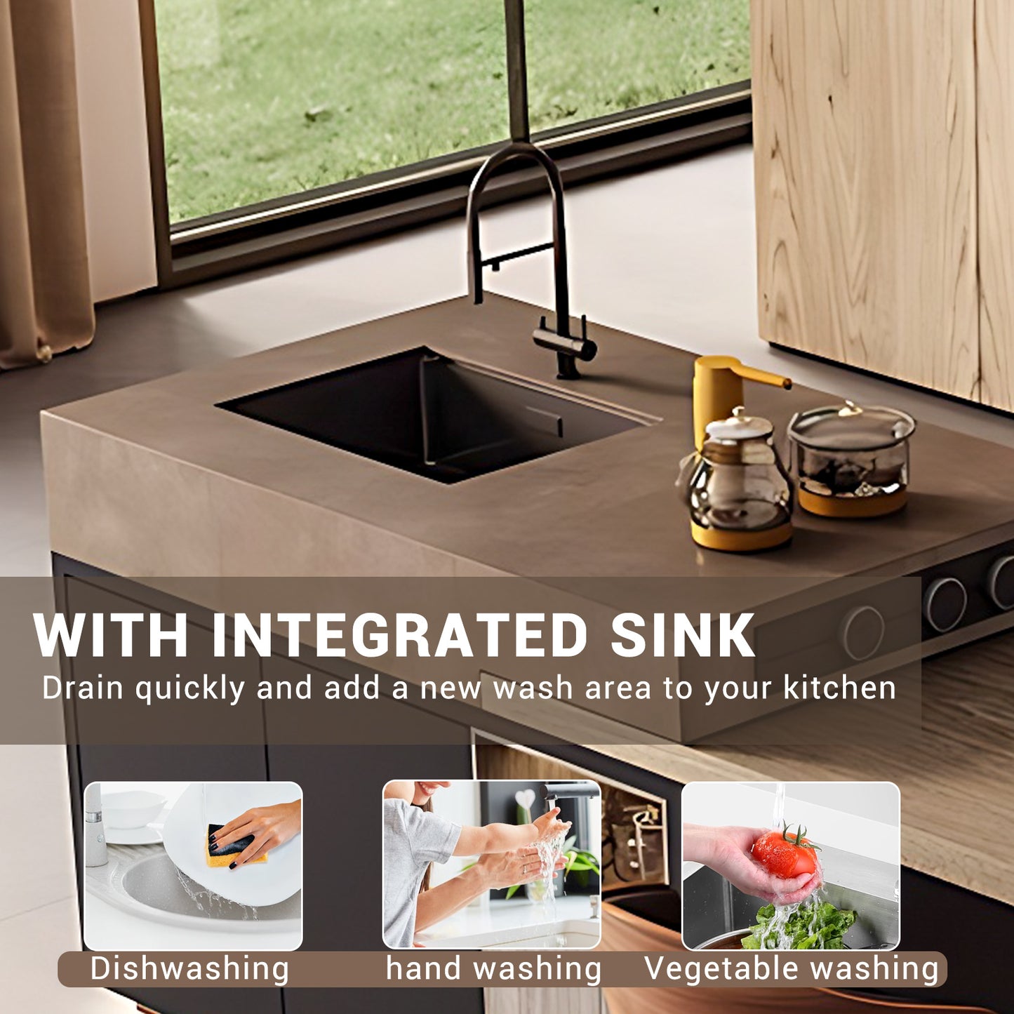 Aihm-Lon Brown Kitchen Island with Extendable Table 85.82"-109.44"