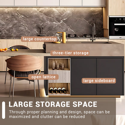 Aihm-Lon Brown Kitchen Island with Extendable Table 85.82"-109.44"