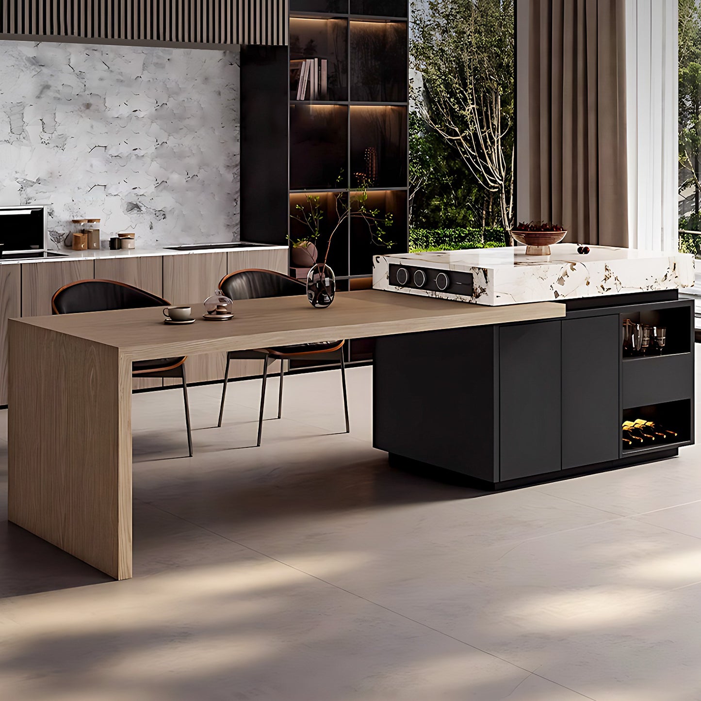 Aihm-Lon Kitchen Island with Extendable Table and Open Storage 85.82"-109.44"