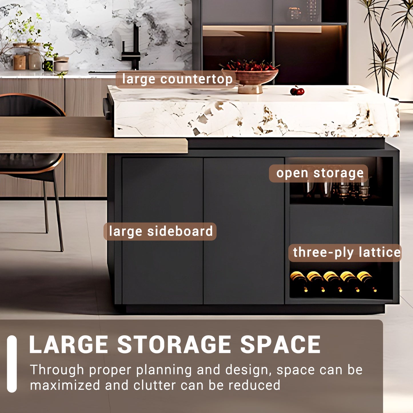 Aihm-Lon Kitchen Island with Extendable Table and Open Storage 85.82"-109.44"