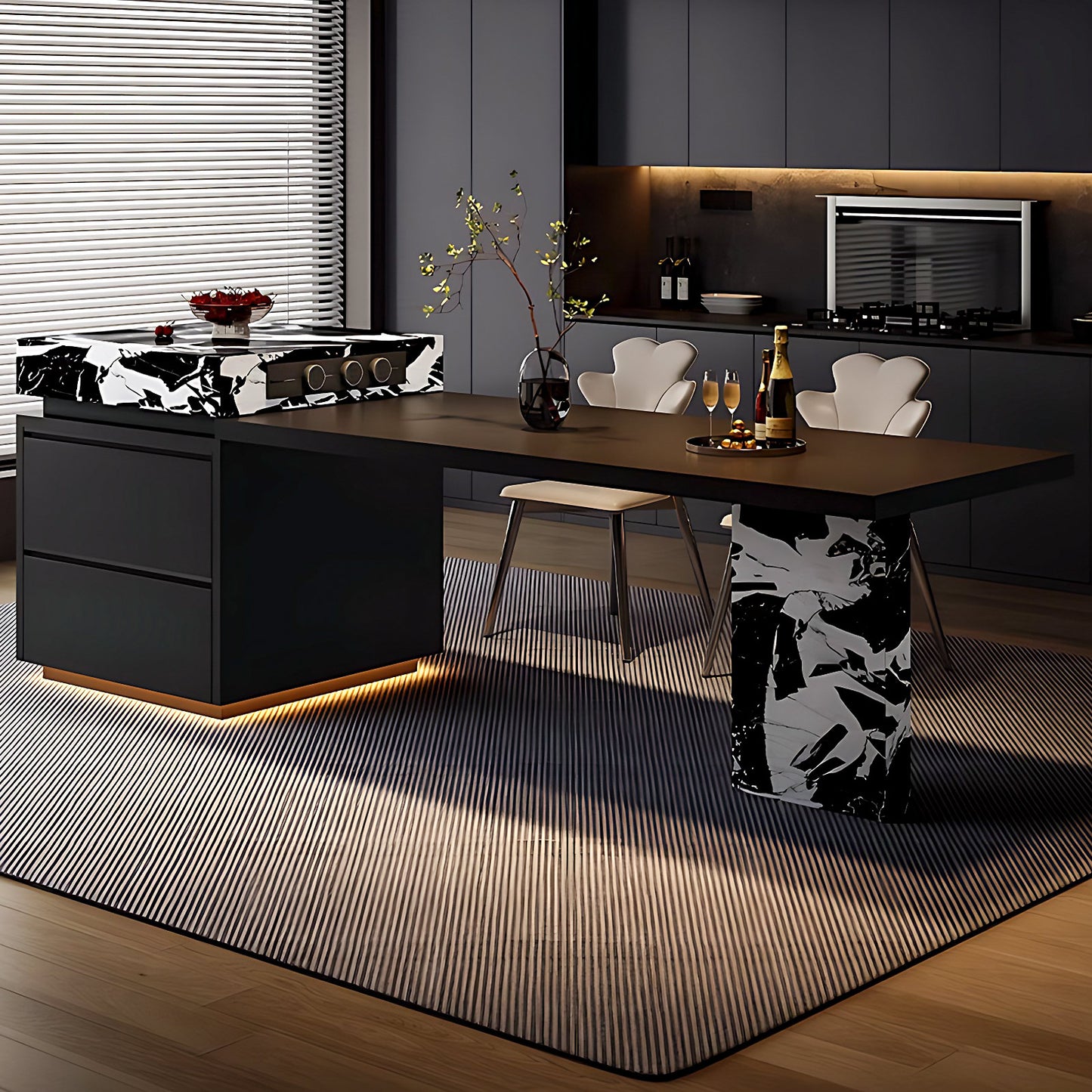 Aihm-Lon Kitchen Island with Extendable Table Pull-Out Cabinets  81.1"-104.72"