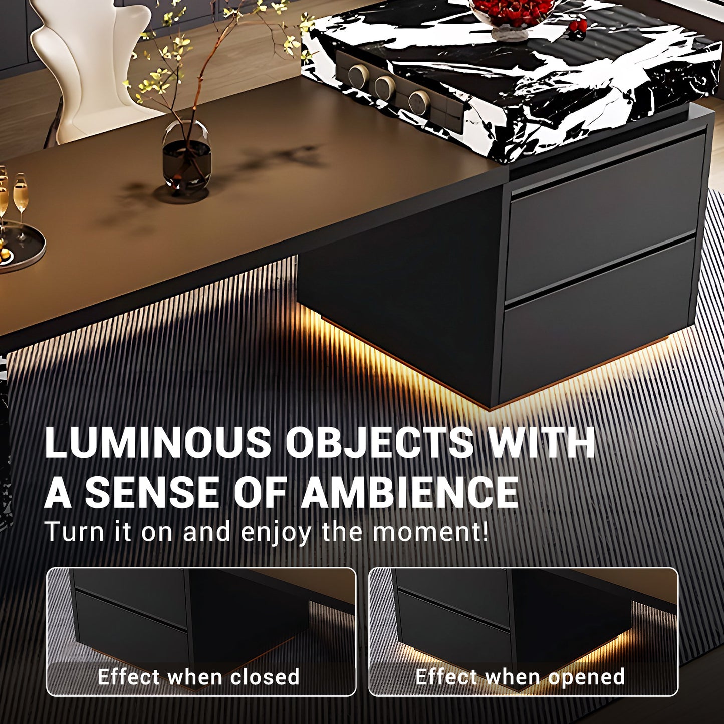 Aihm-Lon Kitchen Island with Extendable Table Pull-Out Cabinets  81.1"-104.72"