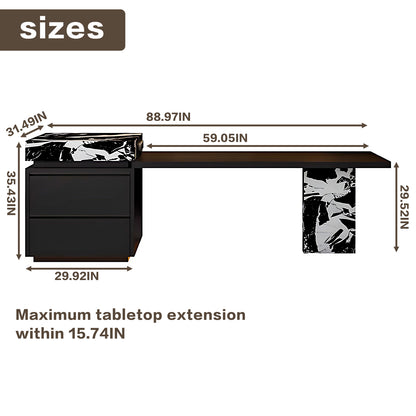 Aihm-Lon Kitchen Island with Extendable Table Pull-Out Cabinets  81.1"-104.72"