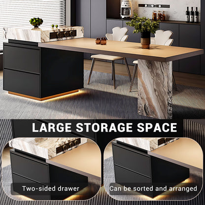 Aihm-Lon Black Kitchen Island with Extendable Table 85.03"-100.78"