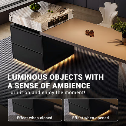 Aihm-Lon Black Kitchen Island with Extendable Table 85.03"-100.78"