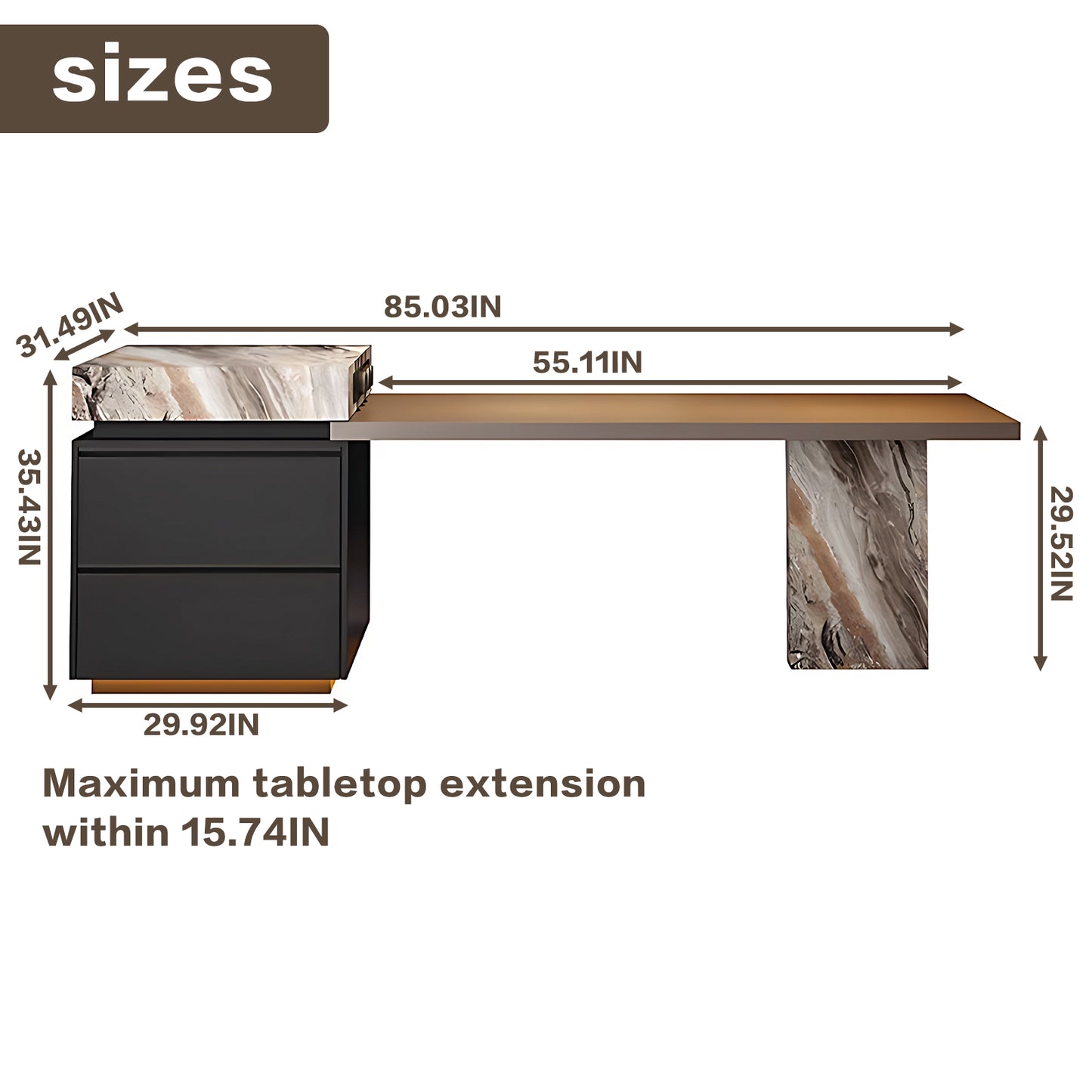 Aihm-Lon Black Kitchen Island with Extendable Table 85.03"-100.78"