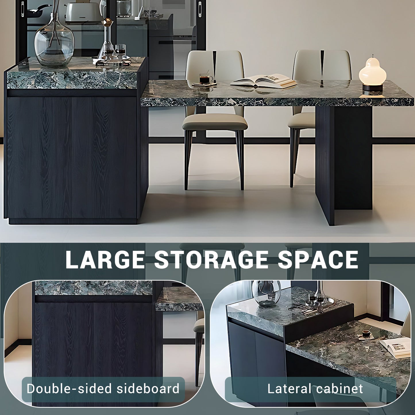 Aihm-Lon Kitchen Island with Unique Extendable Dining Table 93.7"-101.57"