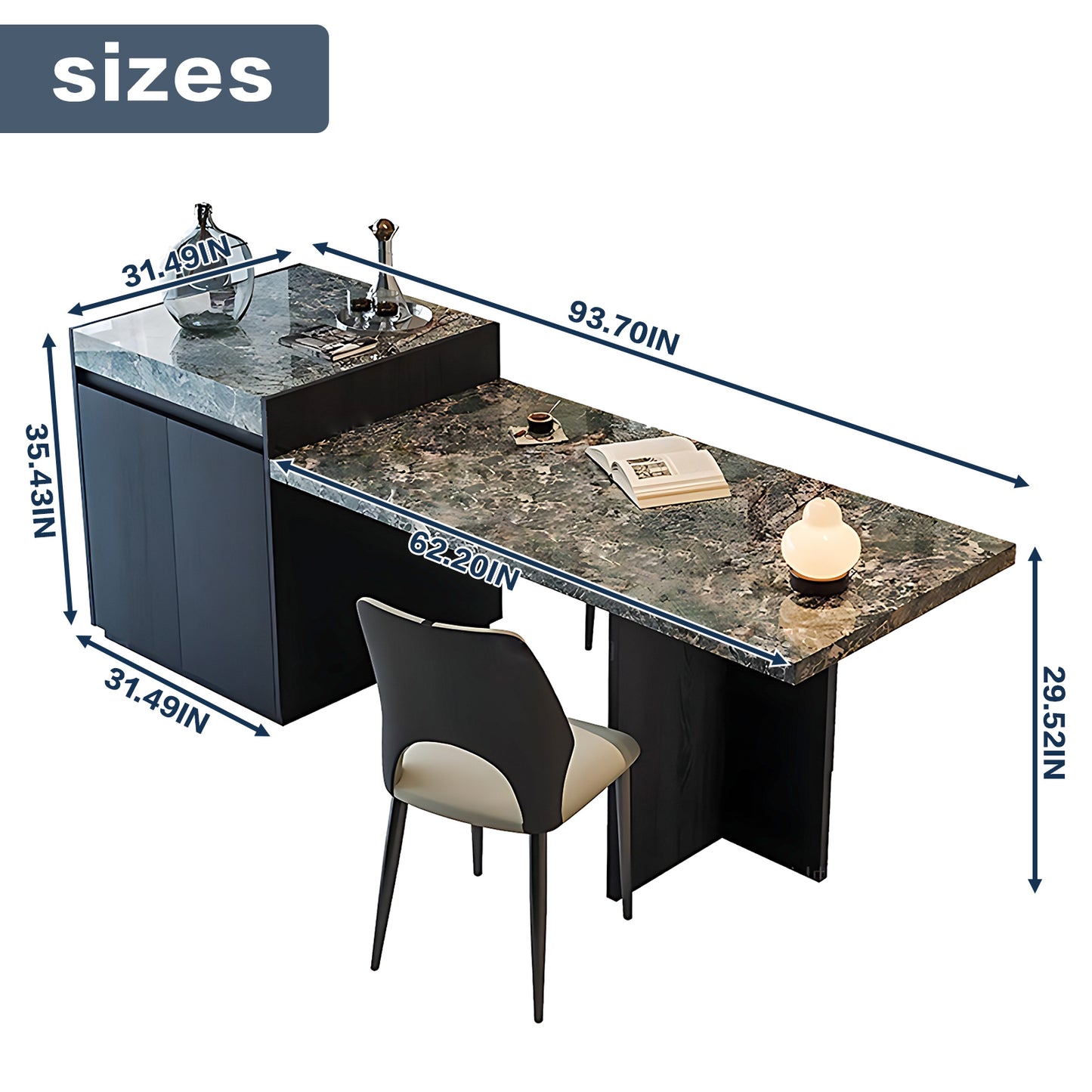 Aihm-Lon Kitchen Island with Unique Extendable Dining Table 93.7"-101.57"