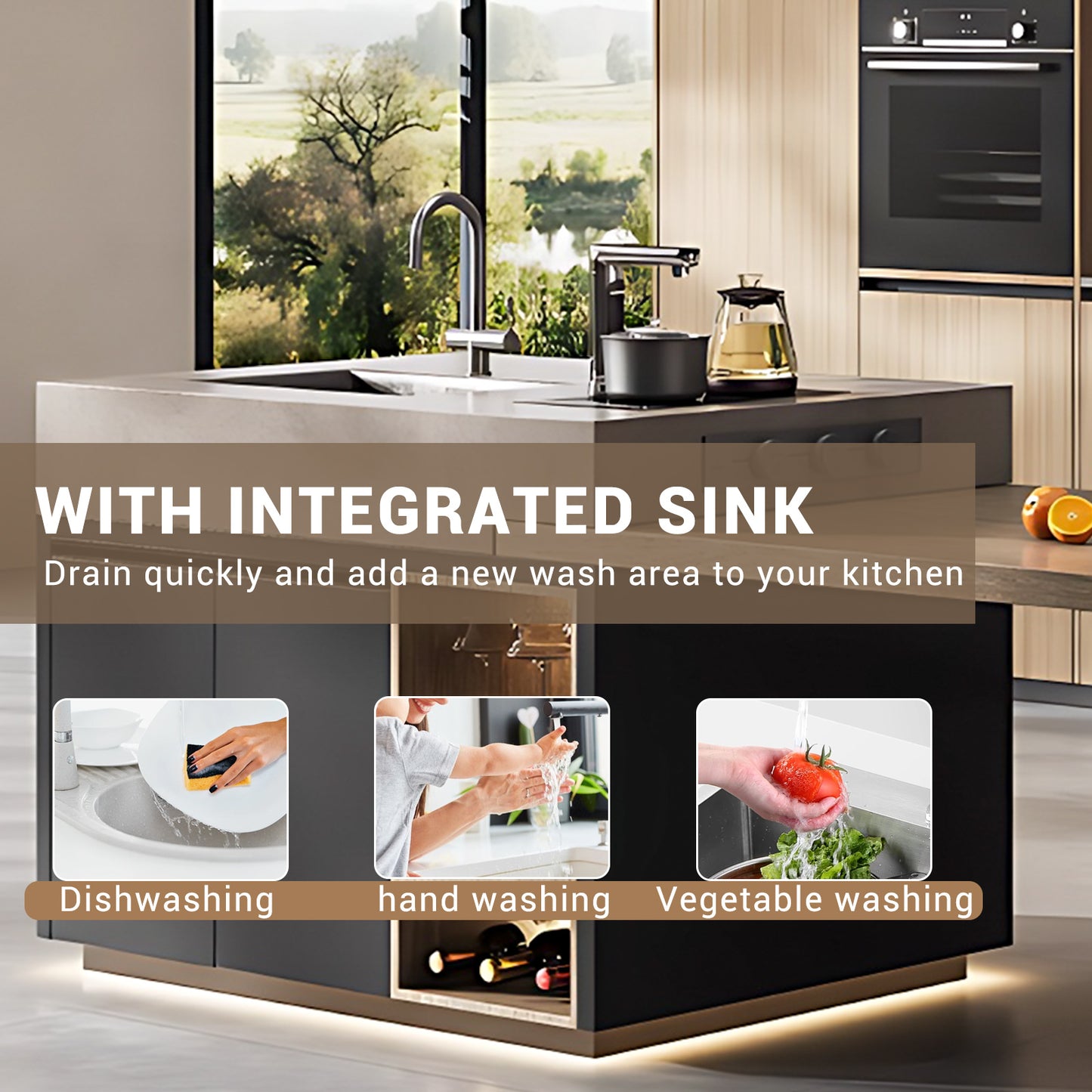 Aihm-Lon Kitchen Island with Extendable Table and Sink 78.74"-94.48"