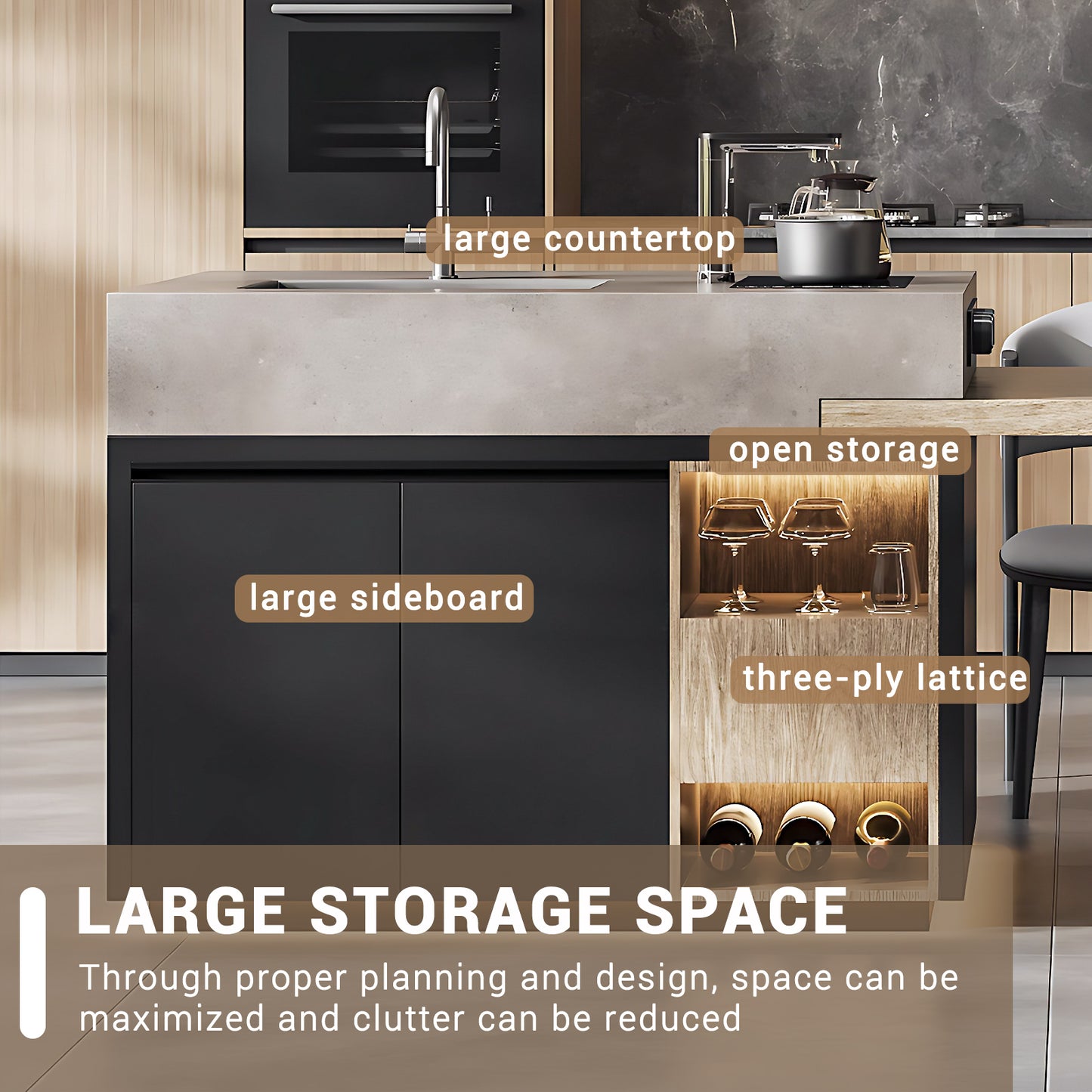 Aihm-Lon Kitchen Island with Extendable Table and Sink 78.74"-94.48"