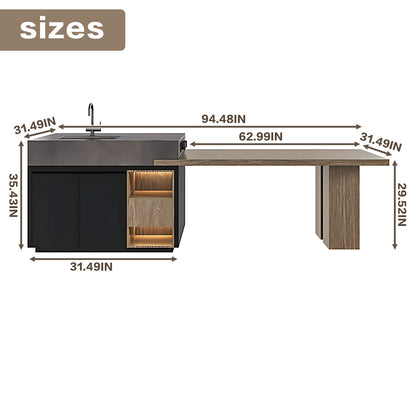 Aihm-Lon Kitchen Island with Extendable Table and Sink 78.74"-94.48"
