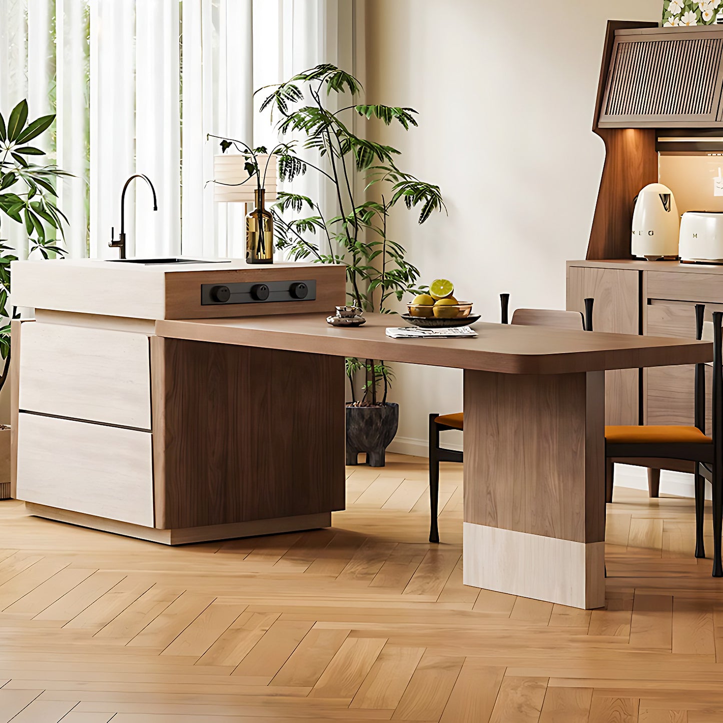 Aihm-Lon Kitchen Island with Extendable Dinning Table Sink 93.7"-101.57"