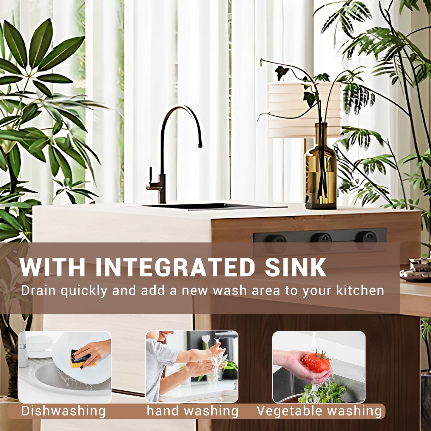 Aihm-Lon Kitchen Island with Extendable Dinning Table Sink 93.7"-101.57"