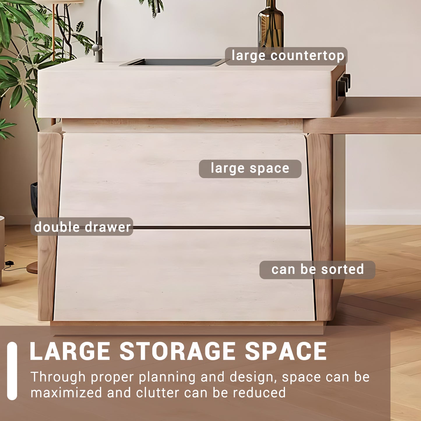 Aihm-Lon Kitchen Island with Extendable Dinning Table Sink 93.7"-101.57"