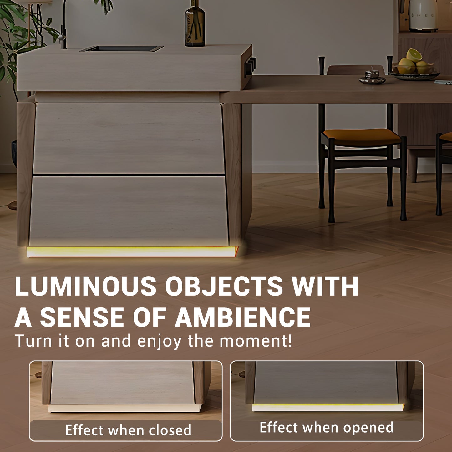 Aihm-Lon Kitchen Island with Extendable Dinning Table Sink 93.7"-101.57"