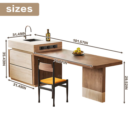 Aihm-Lon Kitchen Island with Extendable Dinning Table Sink 93.7"-101.57"