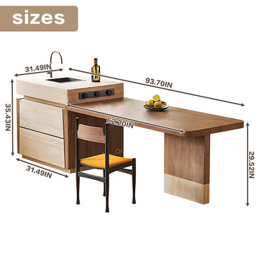 Aihm-Lon Kitchen Island with Extendable Dinning Table Sink 93.7"-101.57"
