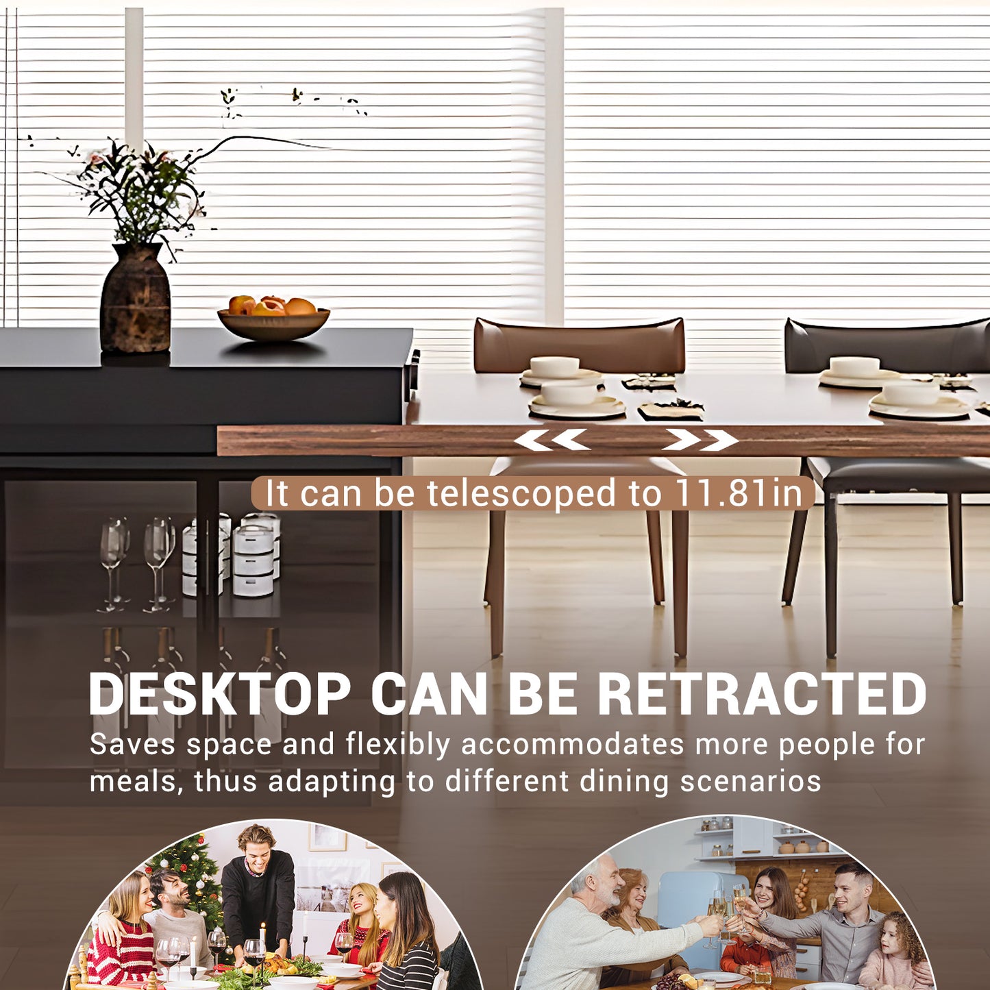 Aihm-Lon Brown Wooden Kitchen Island with Extendable Table 93.7"-101.57"