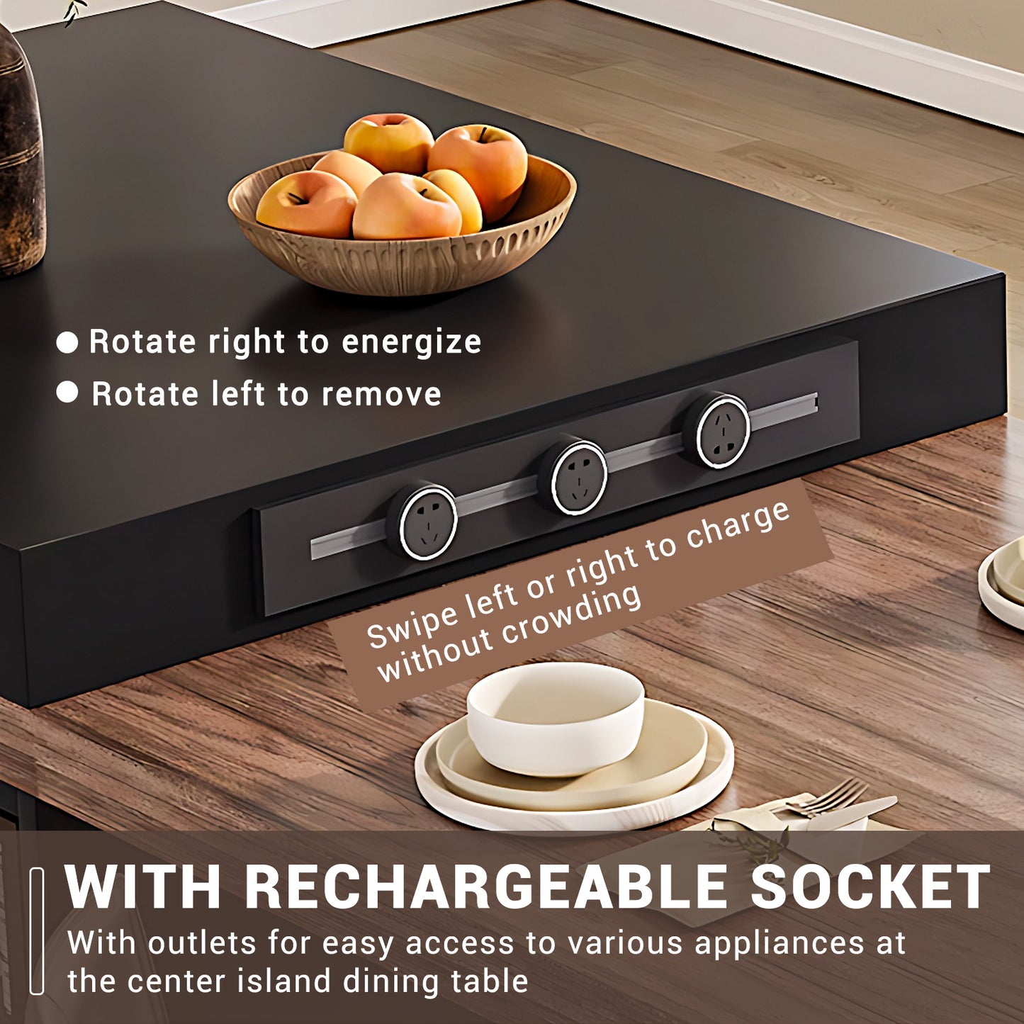 Aihm-Lon Brown Wooden Kitchen Island with Extendable Table 93.7"-101.57"