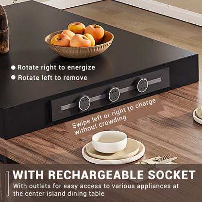 Aihm-Lon Brown Wooden Kitchen Island with Extendable Table 93.7"-101.57"