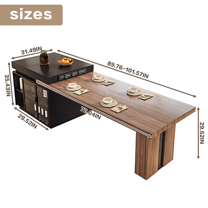 Aihm-Lon Brown Wooden Kitchen Island with Extendable Table 93.7"-101.57"