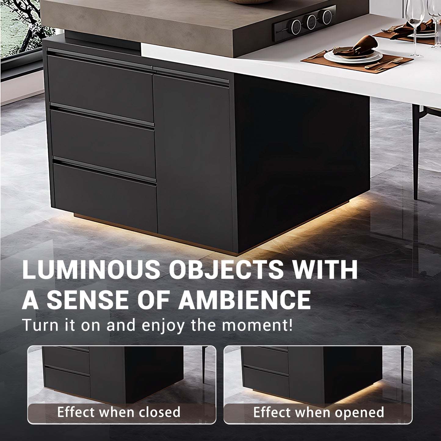 Aihm-Lon White Wooden Kitchen Island with Extendable Table 86.61"-102.36"