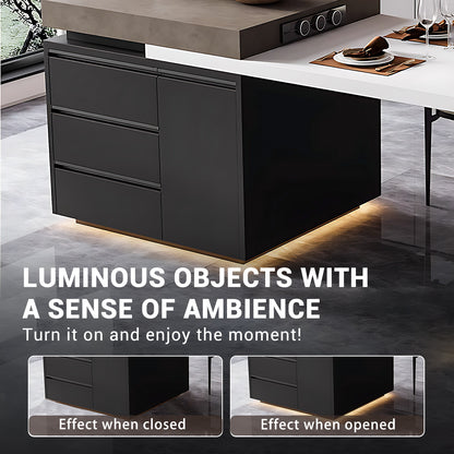 Aihm-Lon White Wooden Kitchen Island with Extendable Table 86.61"-102.36"