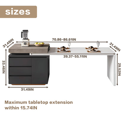 Aihm-Lon White Wooden Kitchen Island with Extendable Table 86.61"-102.36"