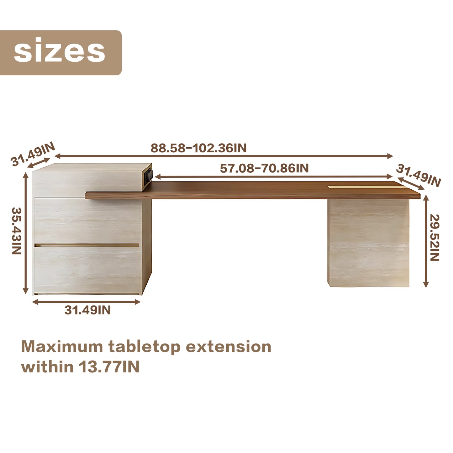 Aihm-Lon L-Shaped Kitchen Island with Extendable Table 86.61"-102.36"