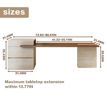 Aihm-Lon L-Shaped Kitchen Island with Extendable Table 86.61"-102.36"