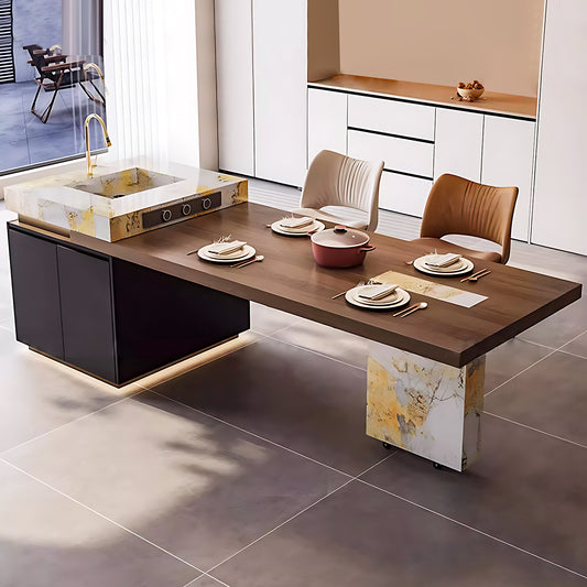 Aihm-Lon Kitchen Island with Extendable Table Wheels and Sink 93.7"-101.57"