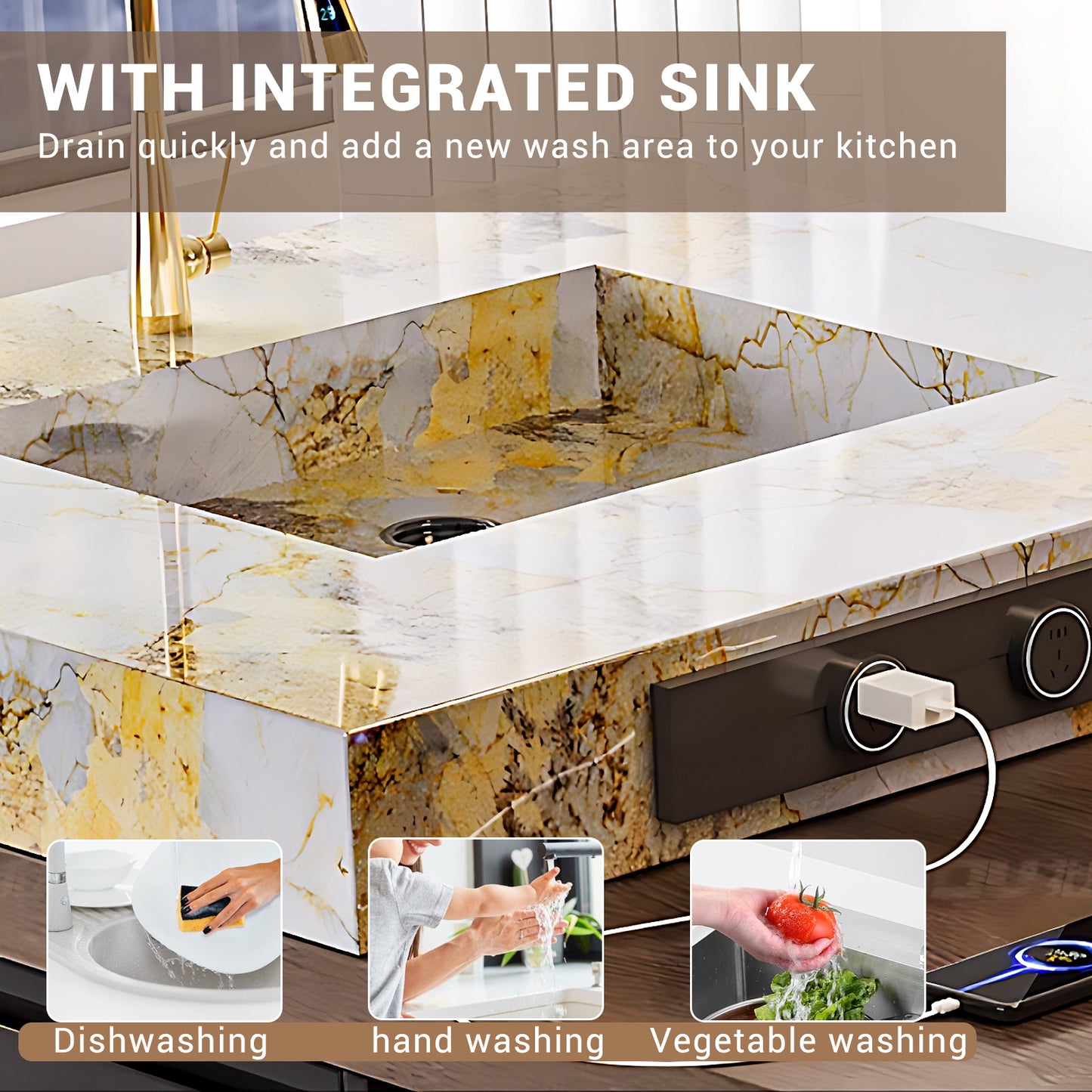 Aihm-Lon Kitchen Island with Extendable Table Wheels and Sink 93.7"-101.57"