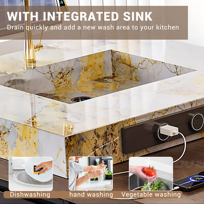 Aihm-Lon Kitchen Island with Extendable Table Wheels and Sink 93.7"-101.57"