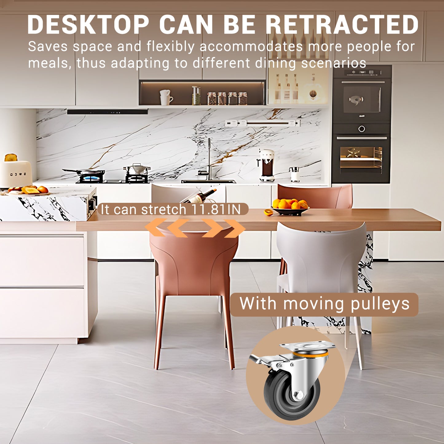 Aihm-Lon Kitchen Island with Extendable Table Unique Countertop 81.1"-100.78"