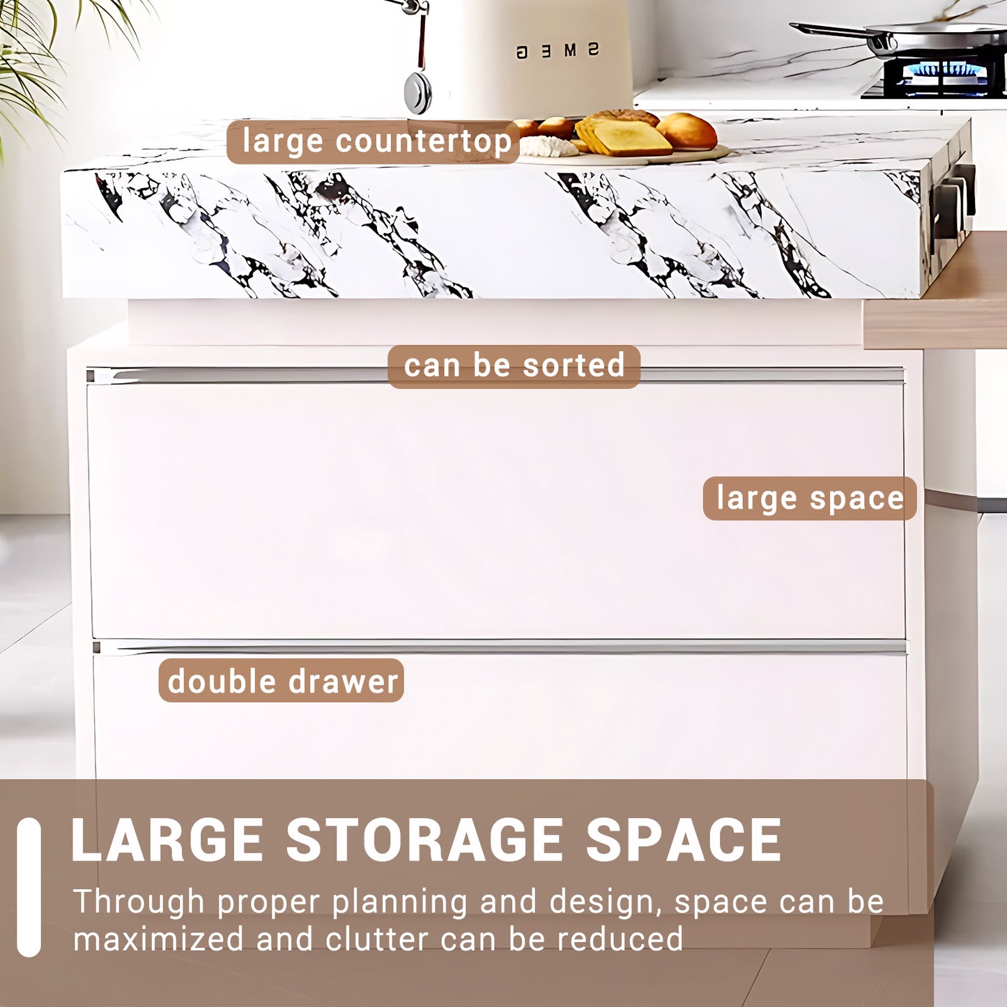 Aihm-Lon Kitchen Island with Extendable Table Unique Countertop 81.1"-100.78"