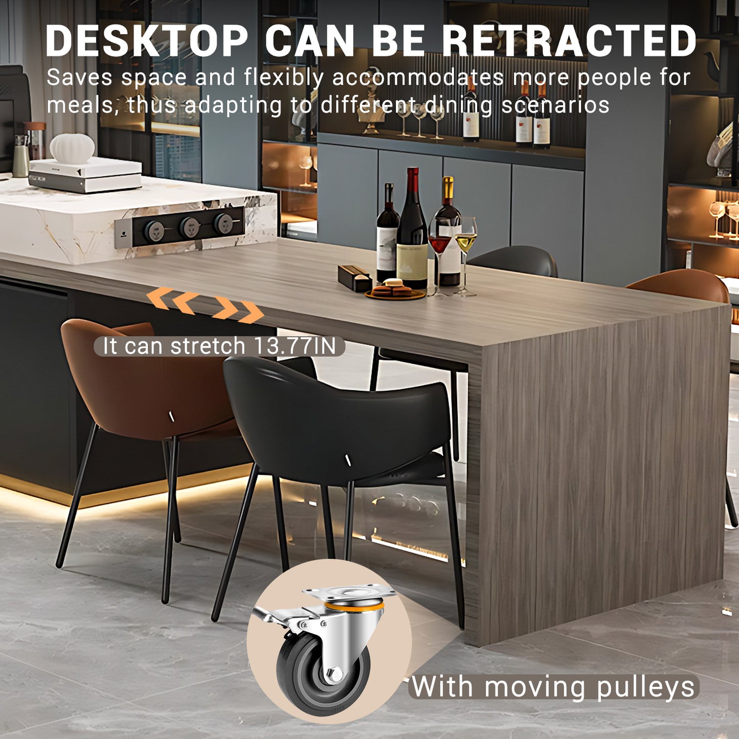 Aihm-Lon Kitchen Island with Extendable and LED Lights 86.61"-98.42"