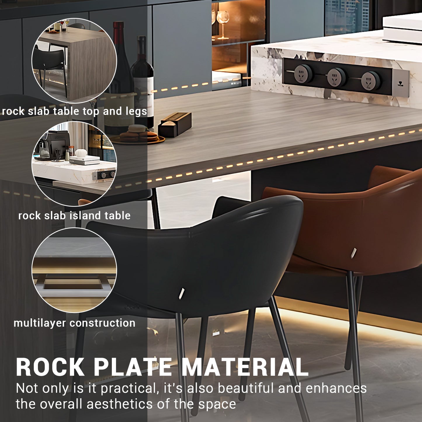 Aihm-Lon Kitchen Island with Extendable and LED Lights 86.61"-98.42"