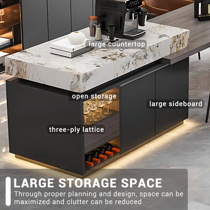 Aihm-Lon Kitchen Island with Extendable and LED Lights 86.61"-98.42"