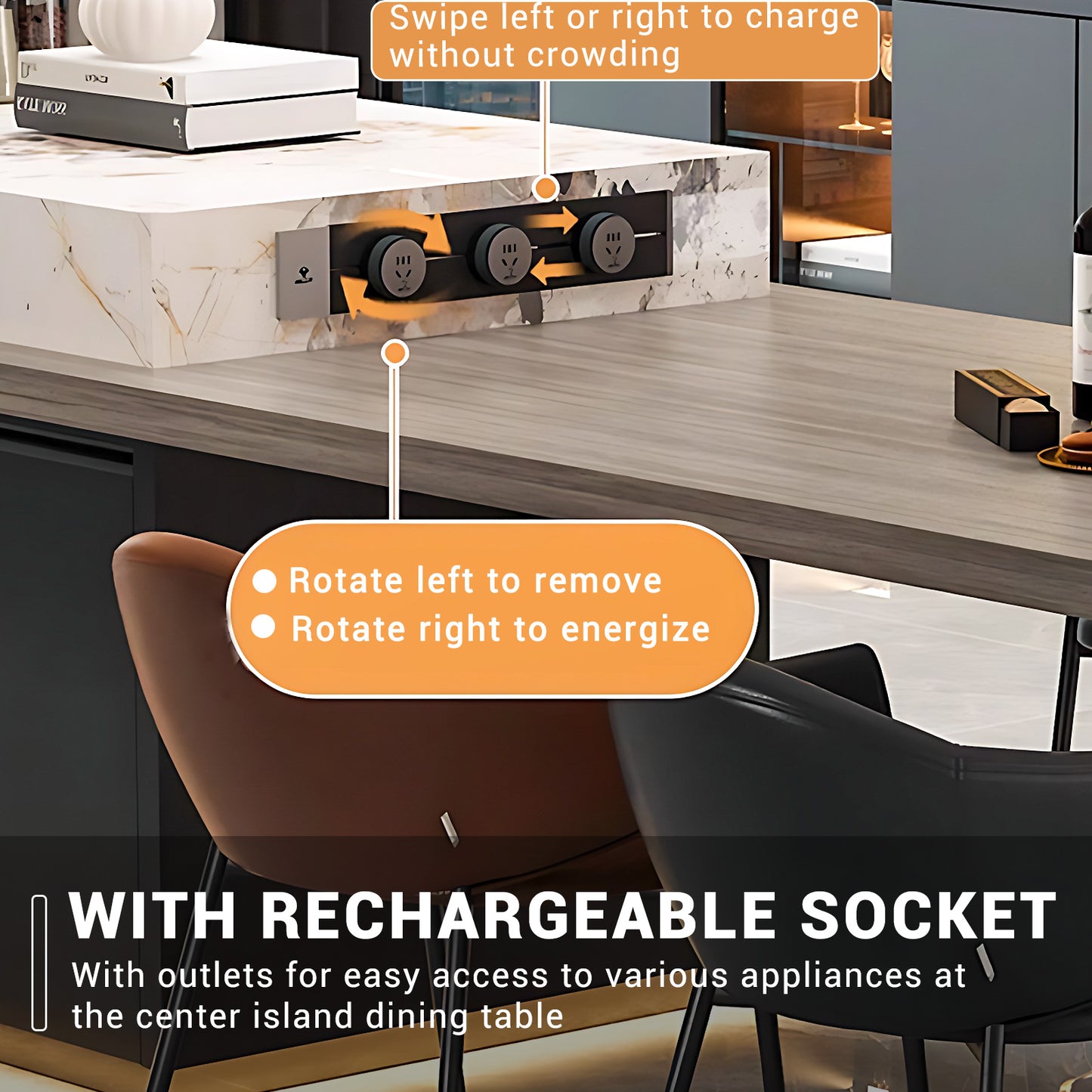 Aihm-Lon Kitchen Island with Extendable and LED Lights 86.61"-98.42"