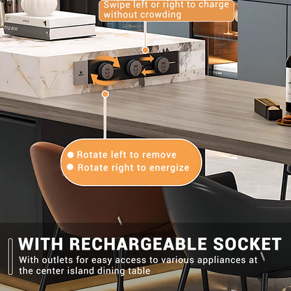 Aihm-Lon Kitchen Island with Extendable and LED Lights 86.61"-98.42"