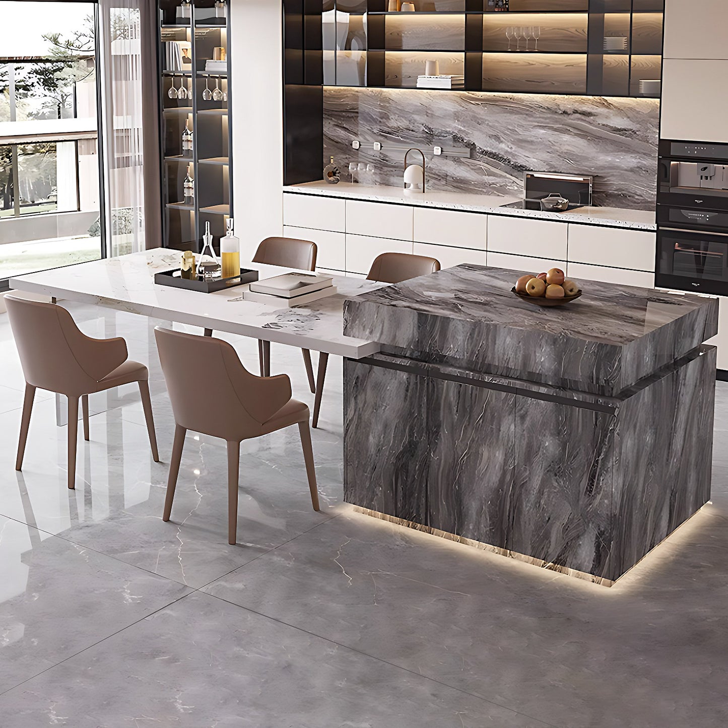 Aihm-Lon Gray Kitchen Island with Extendable Table 86.61"-98.42"