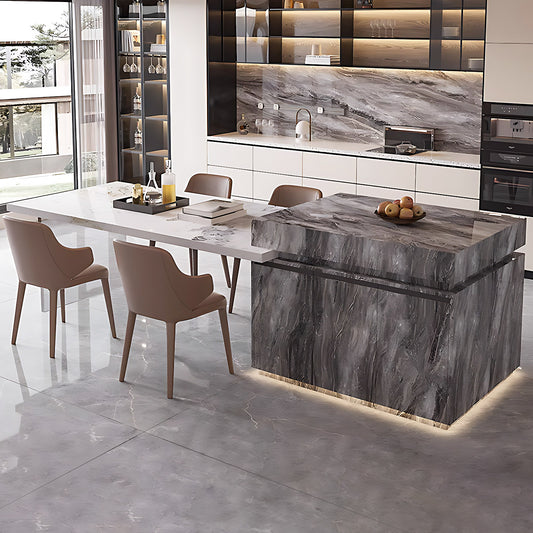 Aihm-Lon Gray Kitchen Island with Extendable Table 86.61"-98.42"